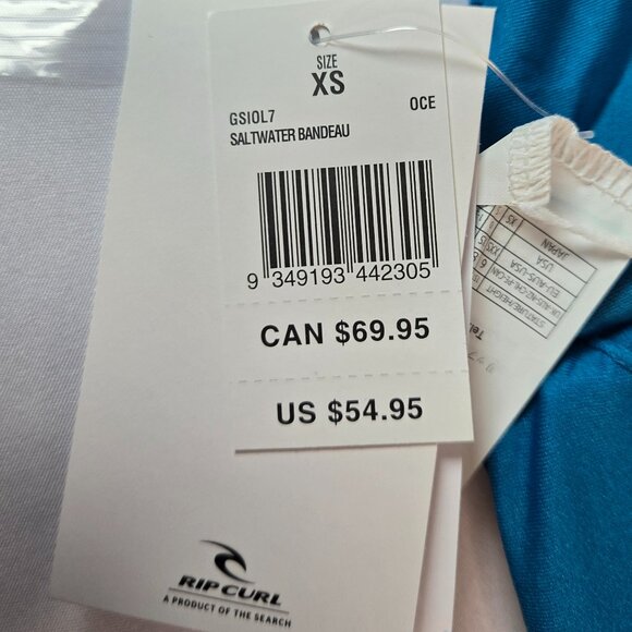 RIP CURL Women's Saltwater Bandeau Blue Bikini Top Sz XS Saltwater Bandeau - Picture 7 of 8